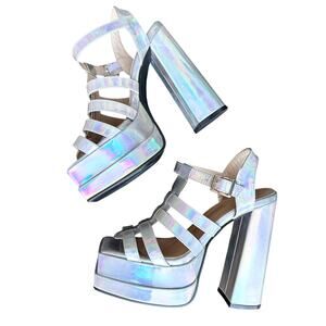 Rave heel silver 38 sexy shoes platform heels festival gogo shiny metallic 7.5